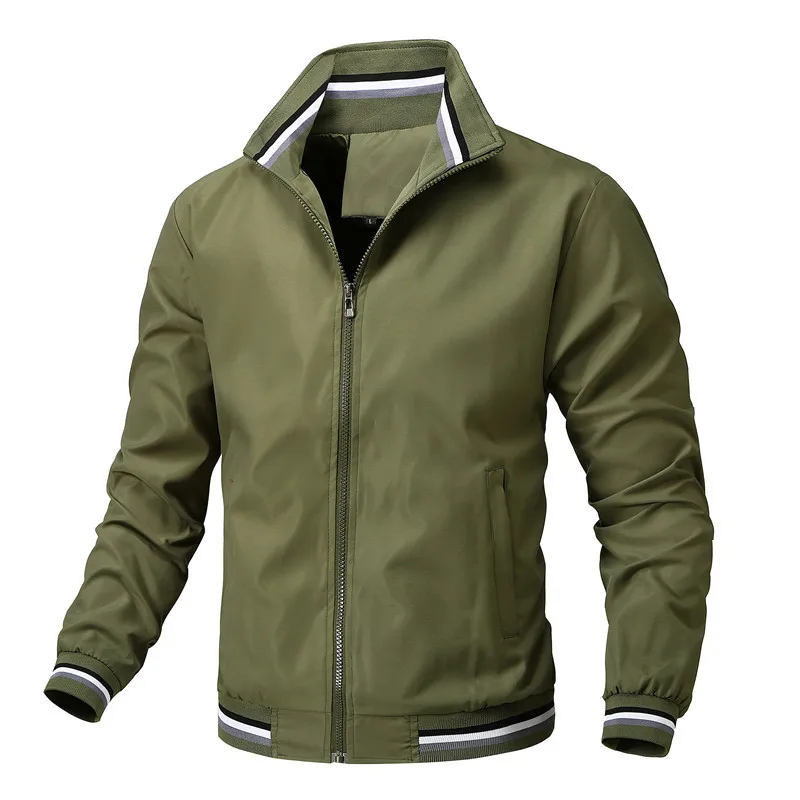 Spring-Autumn Men's Collared Casual Jacket - Versatile Solid Color Activewear Outerwear
