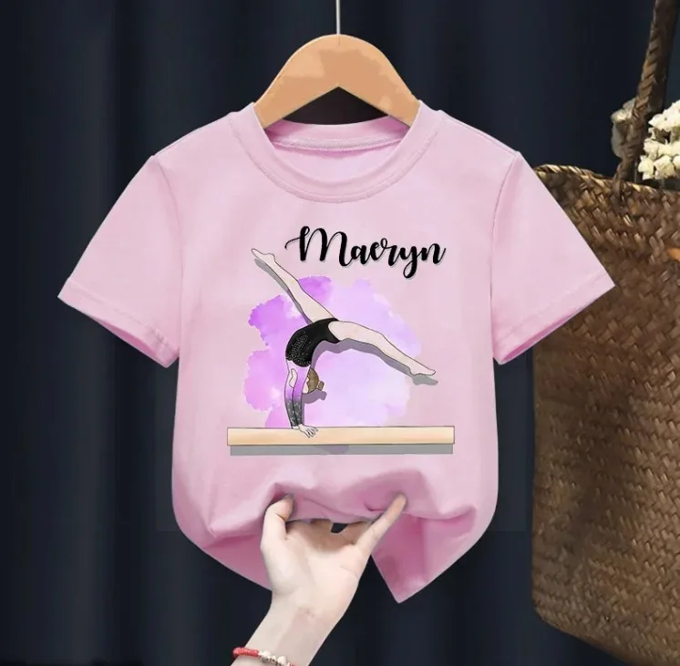 女の子のグラフィックプリントTシャツ,面白い綿のトップ,体操スポーツ,子供,夏のファッション,新しい