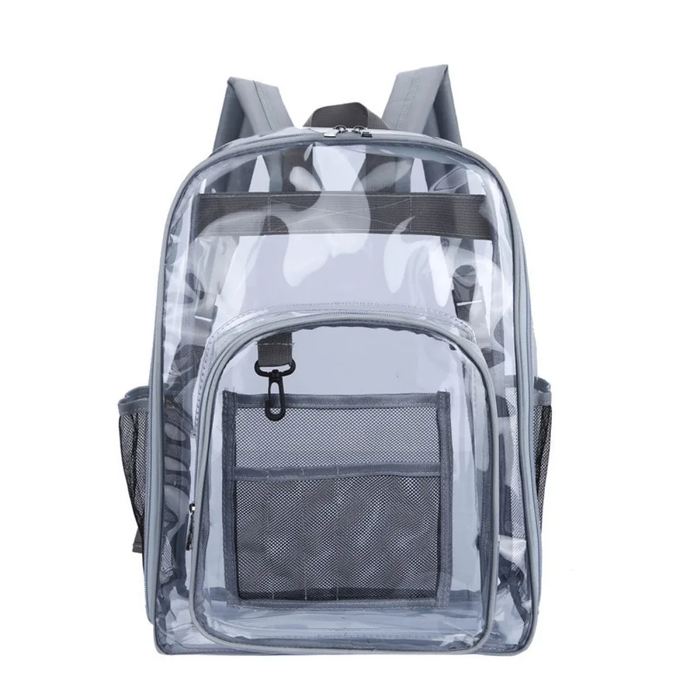 

PVC Transparent Backpack Waterproof Large Capacity Students School Bag Multi-pockets Korean Style Clear Shoulder Bag Travel