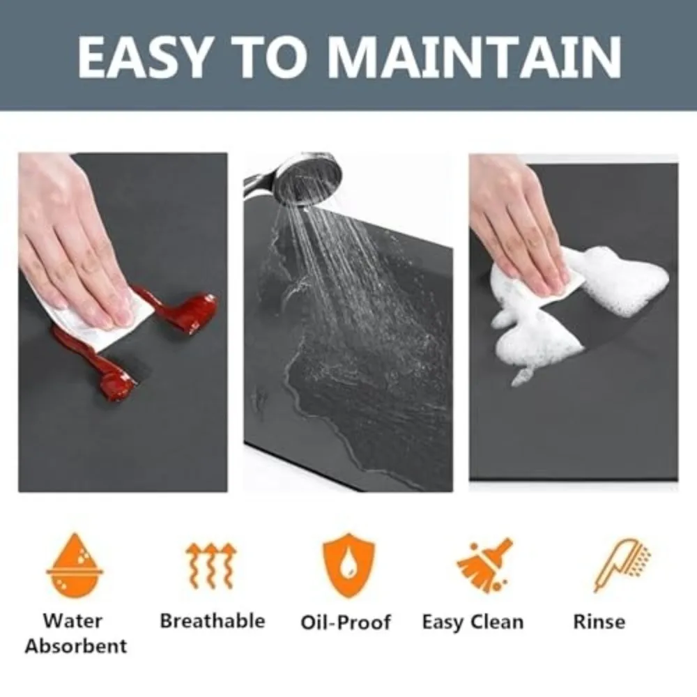 Non Slip Kitchen Drying Mat Quick Dry Easy Clean Countertop Drying Pad Rounded Corners Soft Surface Marble Kitchen Drying Mat