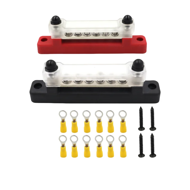 ISURE MARINE RV Yacht 6-Way Junction Line 48V 150A With 6 Yellow Terminal Blocks Straight Single Row With Transparent