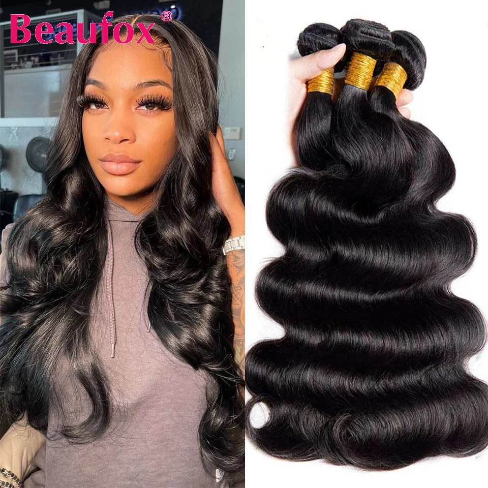 Beautfox bundel jalinan rambut manusia Brasil 3 bundel berombak tubuh 22 24 26 ekstensi rambut manusia Natural /Jet hitam