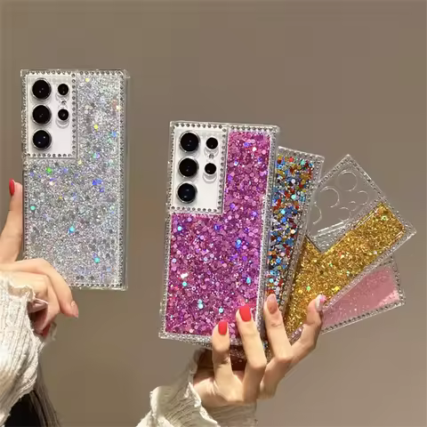 Luxury Shiny Glitter Cute Phone Case for Samsung Galaxy S25 Edge S24 Plus S23 S22 S21 Ultra S20 FE A56 A36 A26 A16 A06 A55 A15
