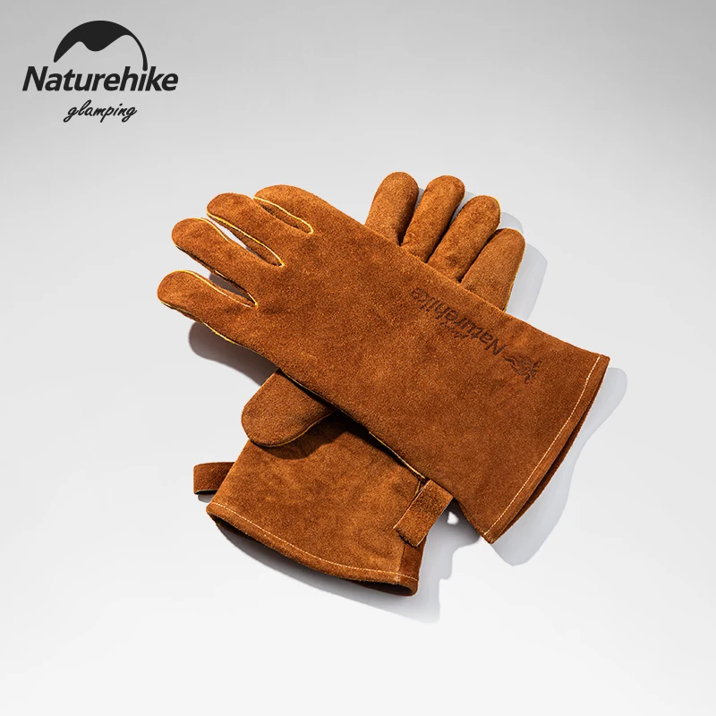 Naturehike Outdoor Cooking Heat Insulation Glove Heat Flame Retardant Resistant Cowhide Glove Camping BBQ Oven Anti Scald Glove