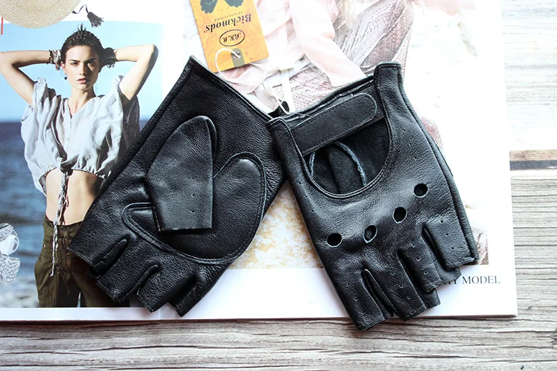 Leather Half Finger Gloves Women\'s Short Thin Section Unlined Spring and Autumn Motorcycle Riding Ladies Driving Fingerless