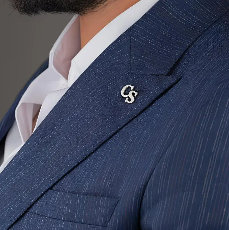 Personalized first letter custom brooch stainless steel letter badge groom and groomsman wedding accessories
