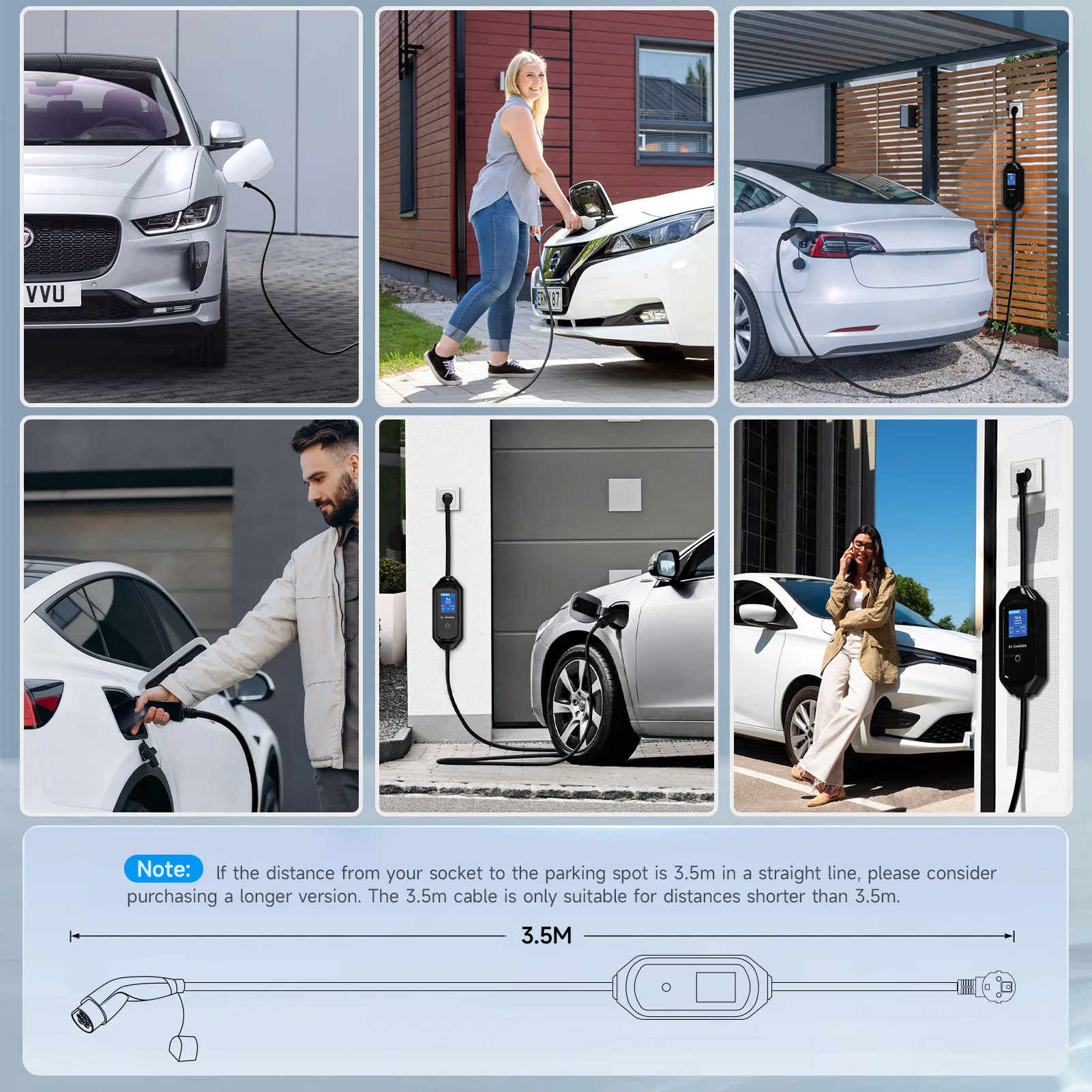 AFYEEV 3.6KW Portable Type2 IEC62196-2 EV Charger GBT EVSE Charging Cable Type1 SAE J1772 Electric Car Charger Wallbox EU Plug