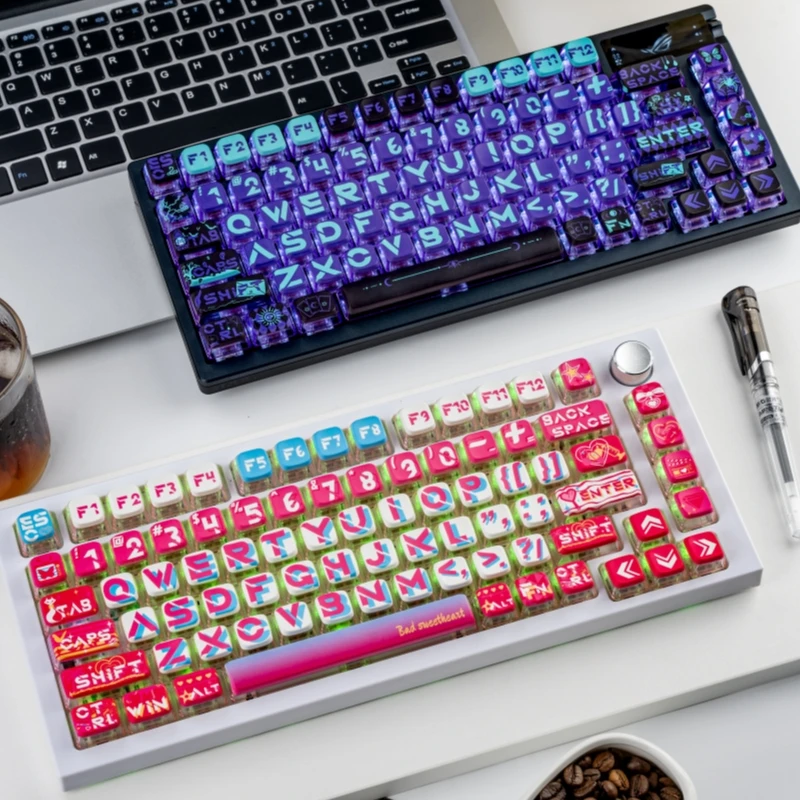 Sweet and Spicy Witch Theme Pink Purple Transparent PBT Keycap ASA Profile Pudding Keycap Adapted to MX Mechanical Keyboard  키캡