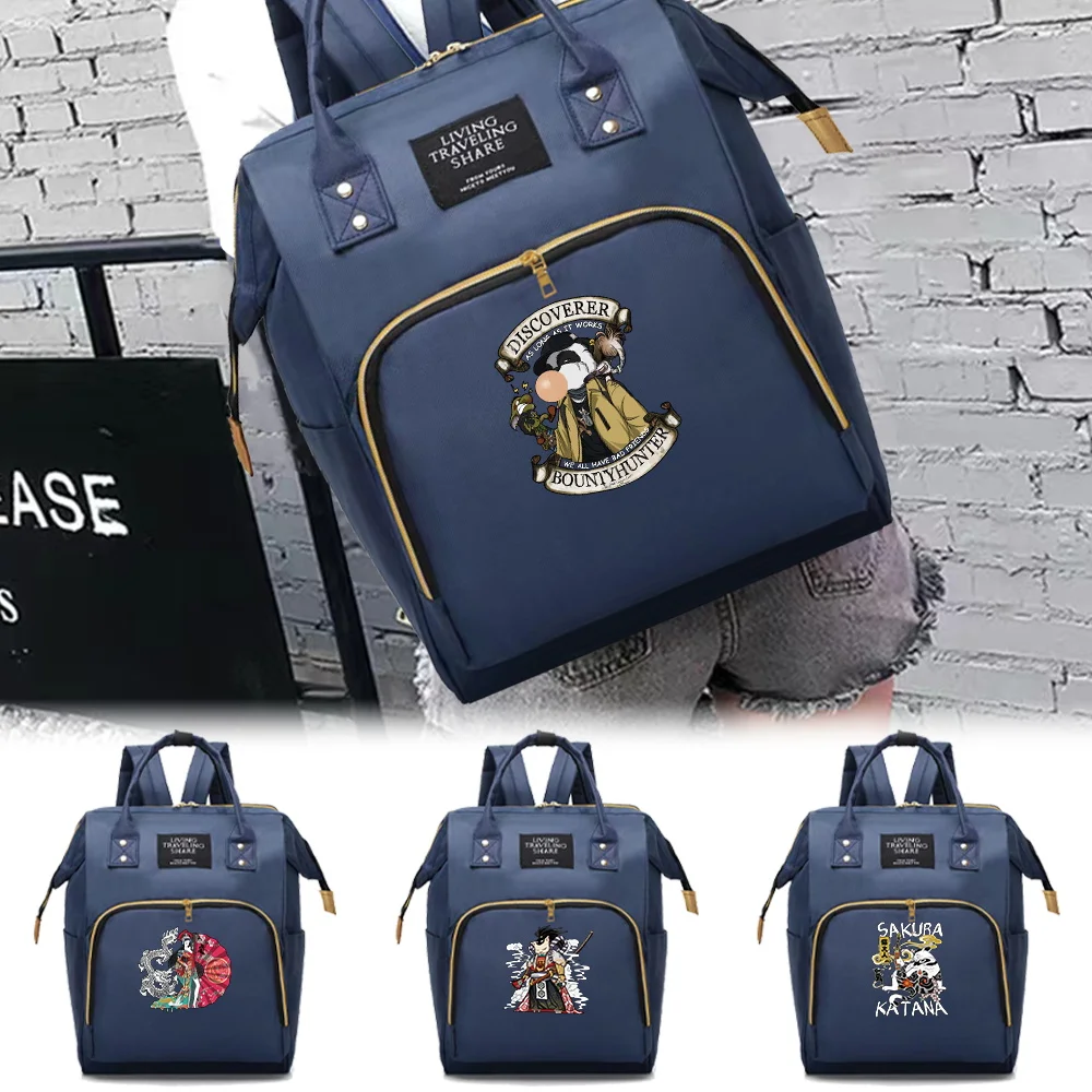 

Double Shoulder Bag Mommy Pack Large Capacity Multifunctional Compartments Backpack Portable Samurai Print Casual Travel Storage
