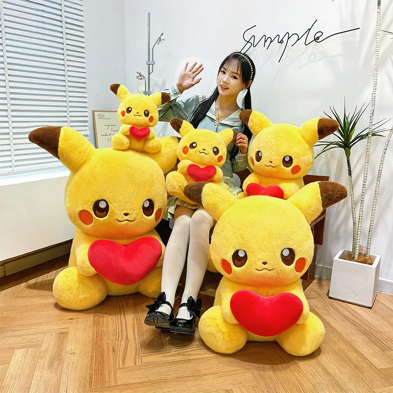 Hot New Pokemon Pikachu Sitting Hug Heart Plush Stuffed Animal Soft Toy Doll Cute Kawaii Pillow Claw Machine Kids Birthday Gifts