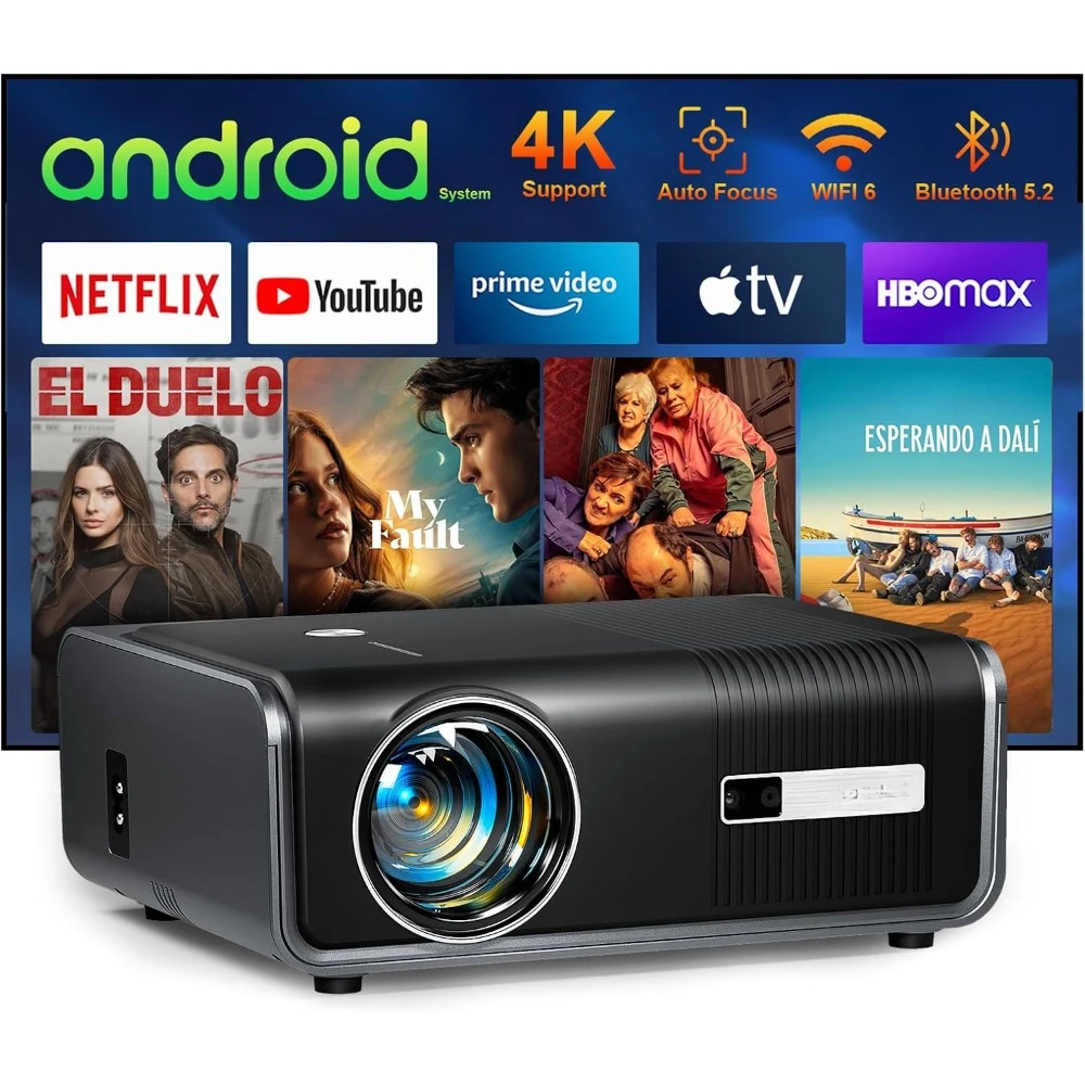 

Smart Projector with WiFi and Bluetooth, 0% Zoom Home Theater Movie Projector for Bedroom/iOS/Android/PPT