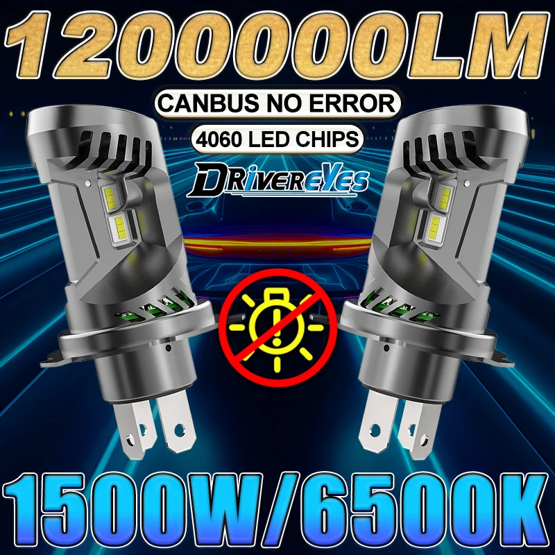

Drivereyes H4 LED1500W Headlights Canbus Light Bulbs 1:1 Mini Size Plug and Play Car Lig 6500K White hts CSP 2025 new style 12V