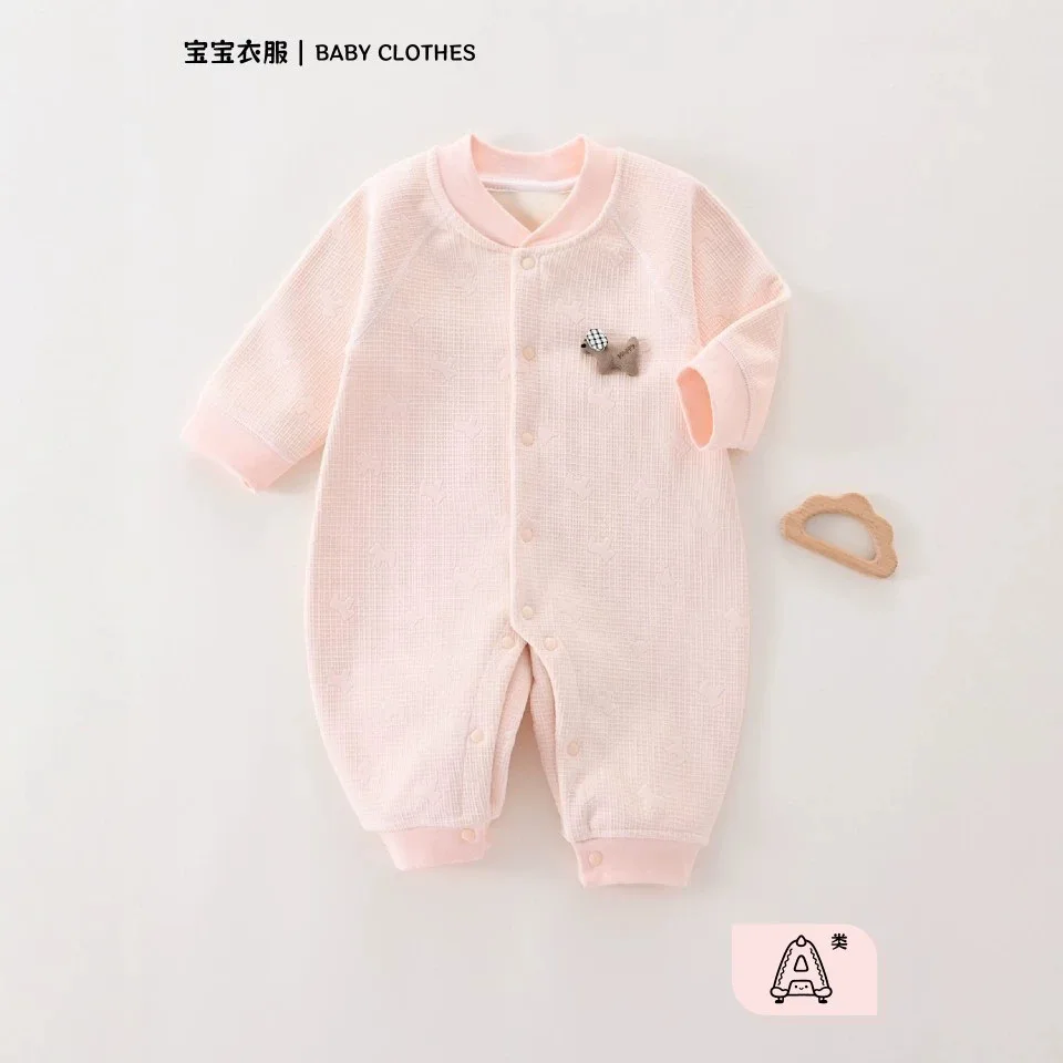 Somenie Baby One-piece Autumn/winter Newborn Clothes with Fleece and Thickened Long Sleeves Warm Baby Crawl Clothes Hari Pajamas