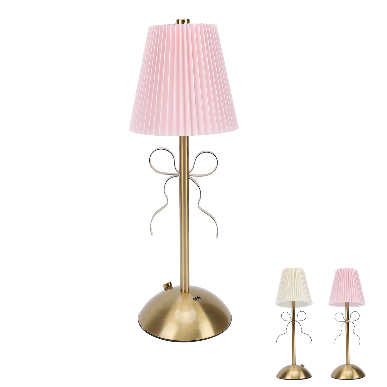 Bow Table Lamp Cute Decorative Rechargeable LED Fabric Shade Desk Lamp for Home Hotel LED Desk Lamp Fabric Shade Table Lamp