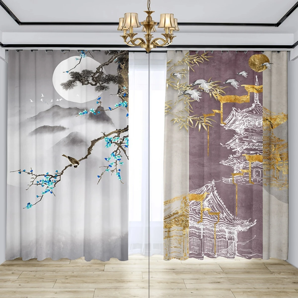 Chinese Curtain Screen New Chinese Living Room High-end Atmosphere Ink Lotus Flower Retro Zen High Shading New Fashion Pattern