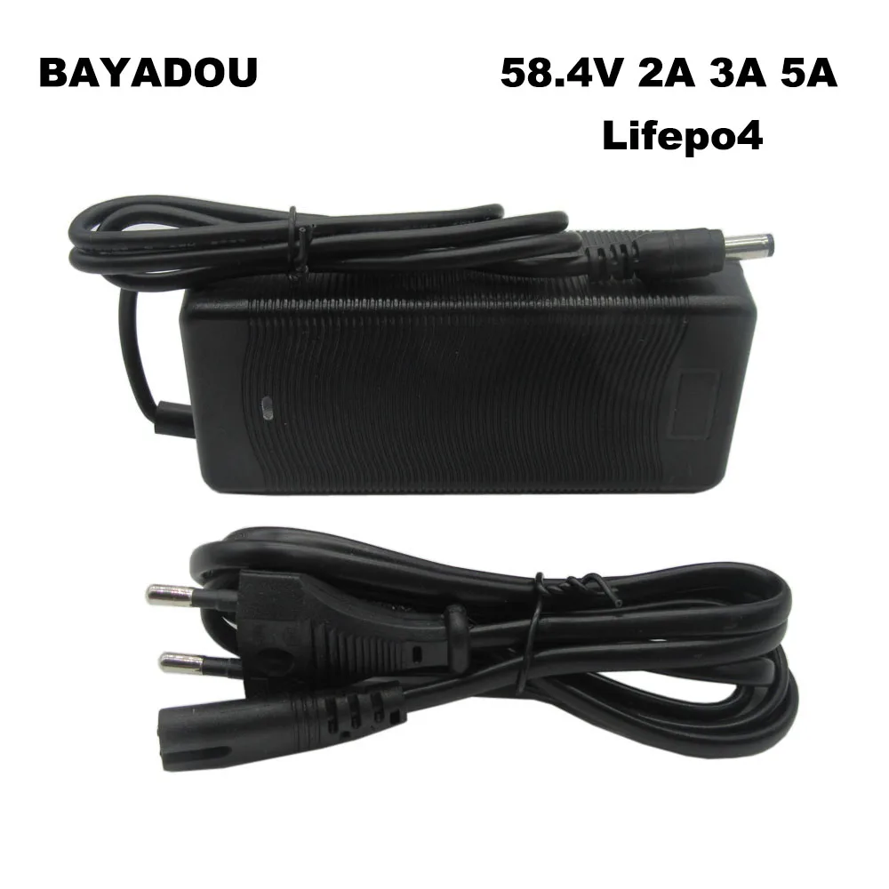 58.4V 2A 3A Lifepo4 Fast Charger 48V 16S 20AH Lithium Iron Phosphate Energy Storage Battery Chargers with Fan DC Connector