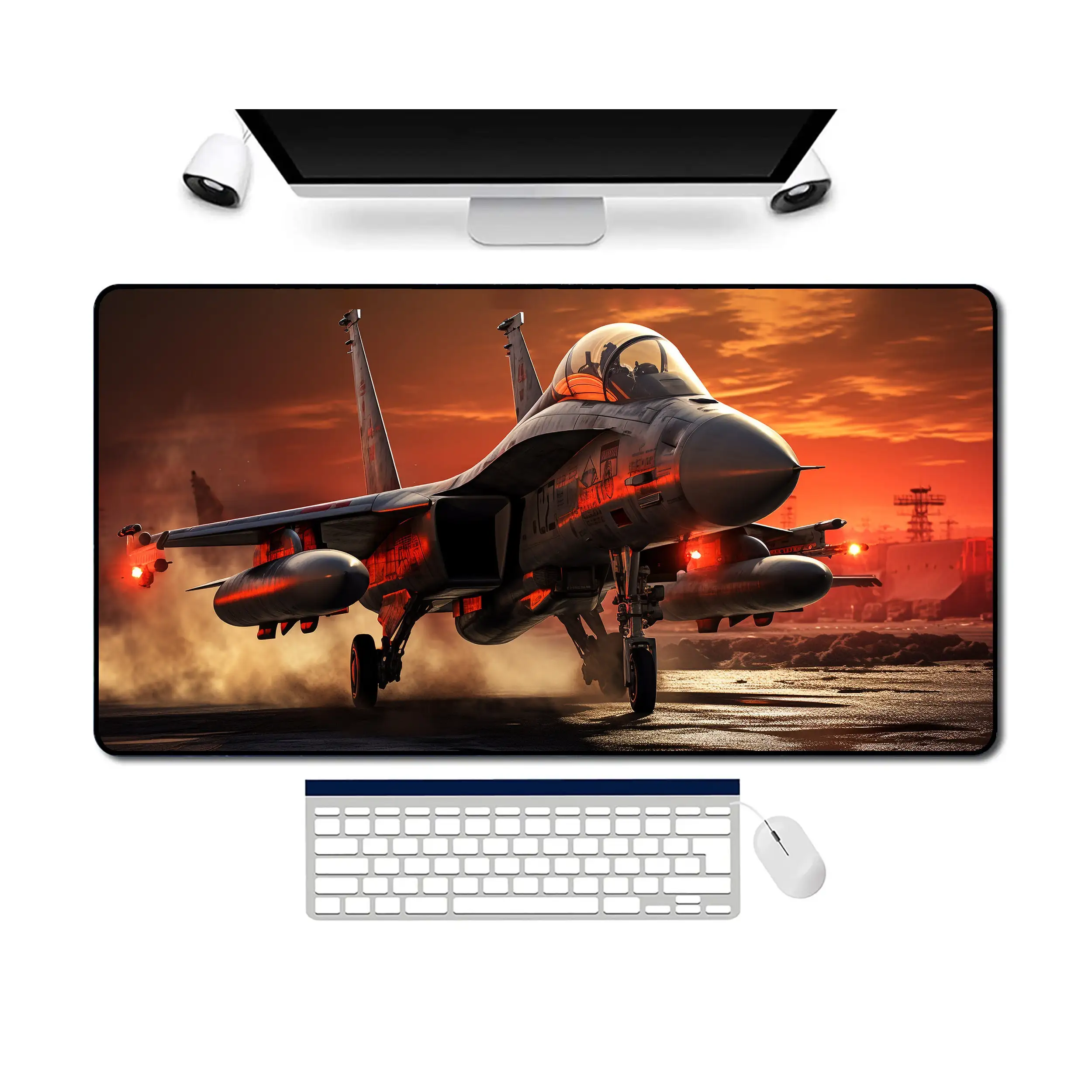 Gaming Desk Mats with Military Fighter Jets Landing At The Airport,jet Mouse Pads,military Desk Pads,perfect Gifts for Comrades.