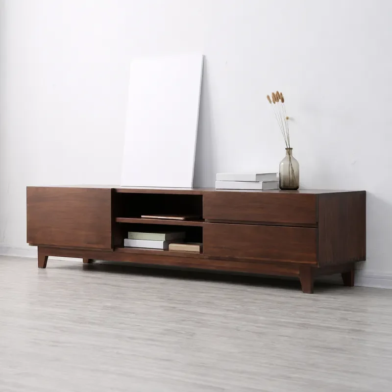 Nordic Solid Wood TV Cabinet White Oak Cherry Black Walnut Floor Standing Media Console 1.8m 2.1m 2.4m Living Room Furniture