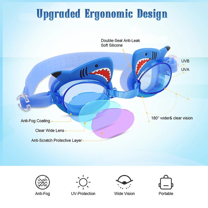 Swimming Accessories Children Swimming Goggles Boy Kids Shark Swimming Glasses with Ear Plug Bathing Swimming Silicone Eyewear