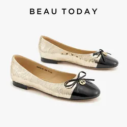 BeauToday Cutter Shoes Women Genuine Cow Leather Mixed Colors Butterfly-knot Decoration Slip-on Ladies Shoes Handmade 28076