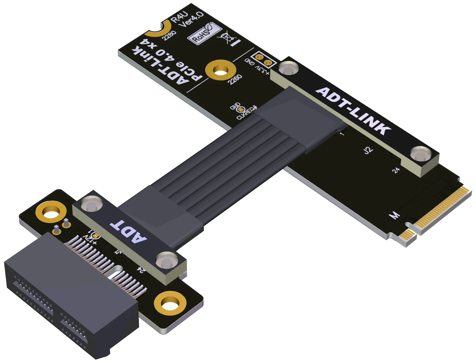 PCIe x1 extended adapter cable PCIE 4.0x1 Full speed ADT with NVMe SSD ports