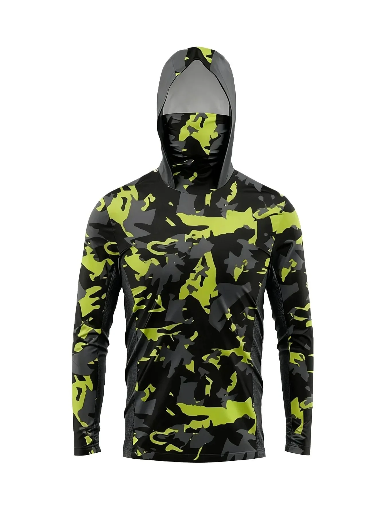 Mens Fishing Shirt Hooded UPF Sun Protection Long Sleeve Face Mask Camo Quick Dry Outdoor Hiking Hunting Rash Guard Jersey Top