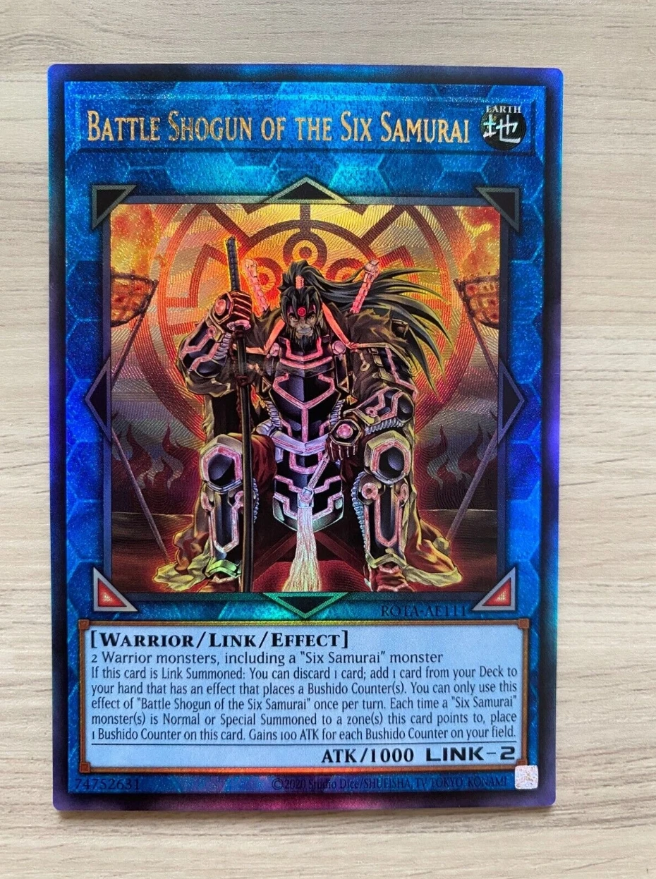 

Yugioh KONAMI Duel Monsters ROTA-AE111 Battle Shogun of the Six Samurai Ultimate Rare Asian English Collection Mint Card