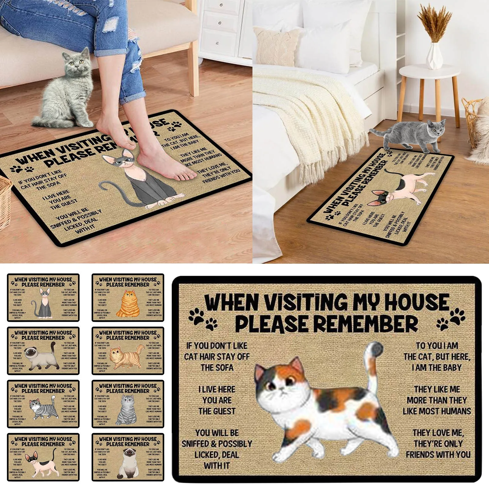 Tenga en cuenta al visitar la casa, felpudos de bienvenida con Gato de dibujos animados, decoración del hogar, alfombrillas antideslizantes para puerta delantera, alfombras