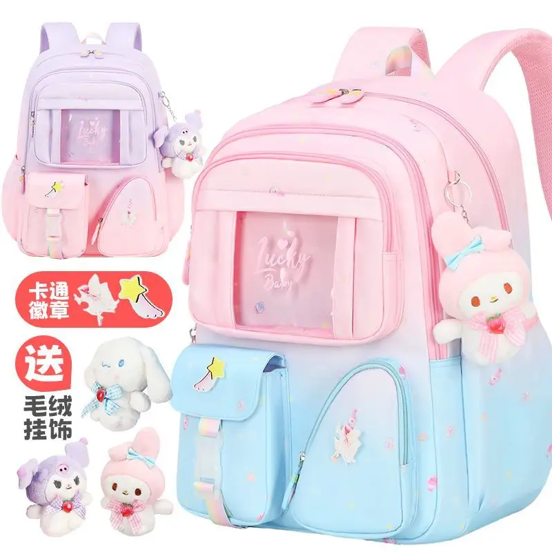 

New Cinnamoroll Anime Kawaii Sanrio Schoolbag Cute Cartoon My Melody Plush Doll Large Capacity Backpack Stationery Gifts for Kid