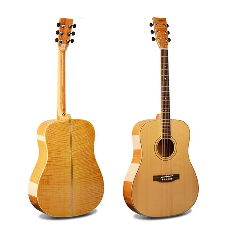 High Quality 41-Inch Acoustic Guitar Wholesale Flamed Maple Solid Wood With High-Gloss Finish Spruce Back/Side for Music