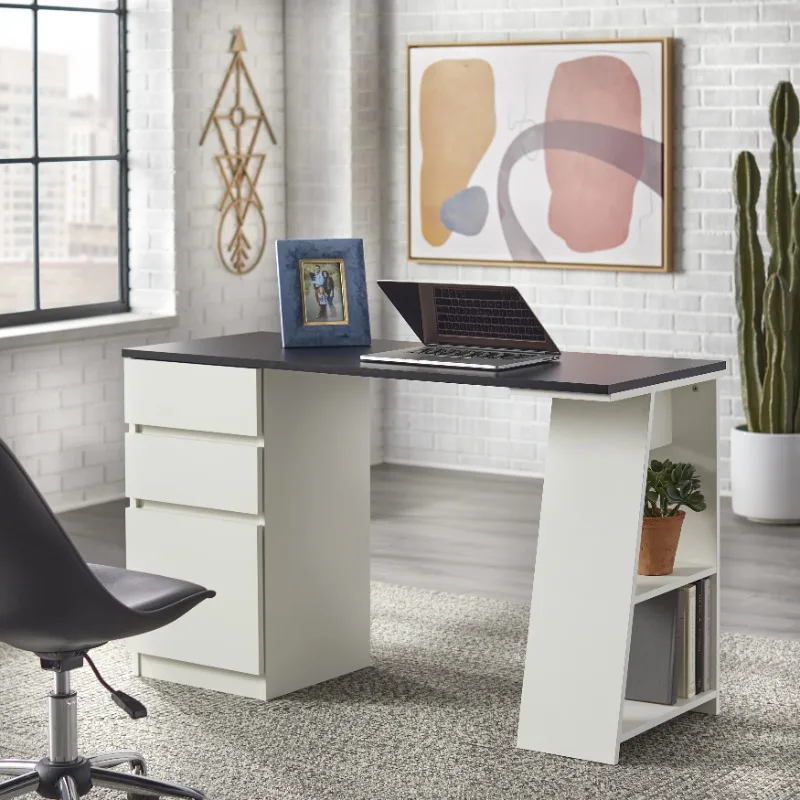 

Como Modern 20 in x 49.5 in x 29.75 in MDF Portable 2 Box Drawer/1 File Drawer Writing Desk, Black/White
