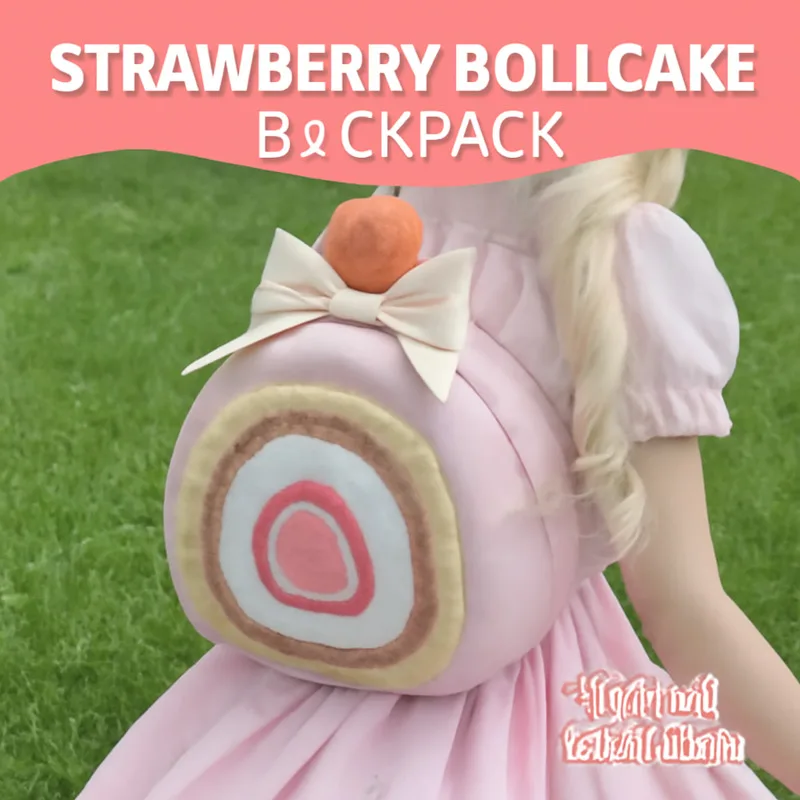 

Lolita Strawberry Cake Roll Backpack – Cute Kawaii Pink Travel Bag For Girls, Sweet Christmas Gift For Women