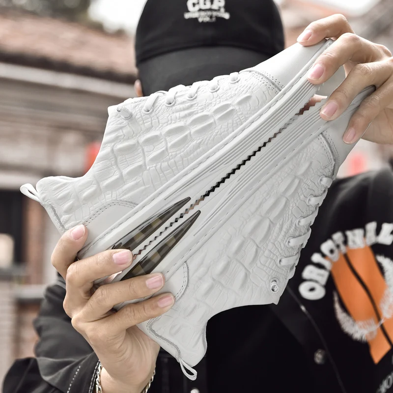 2024 New Casual Shoes for Men Fashion Crocodile Pattern Board Shoes Comfortable Genuine Leather Shoes Low Top Casual Sneakers image 6