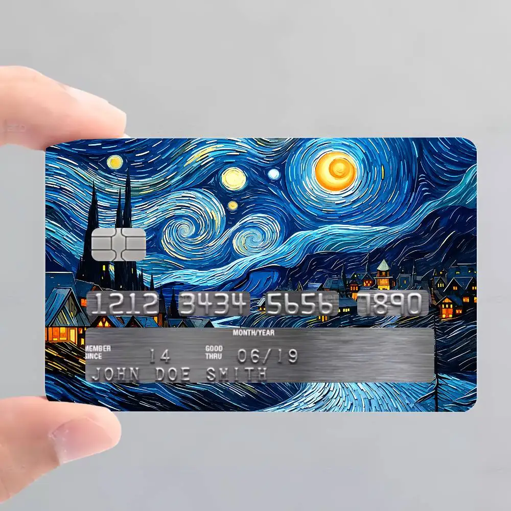 V-Van G-Gogh Starry Sky Style Card Skin Stickers Matte Suitable For VISA Card Bus And Subway Contactless IC Cards