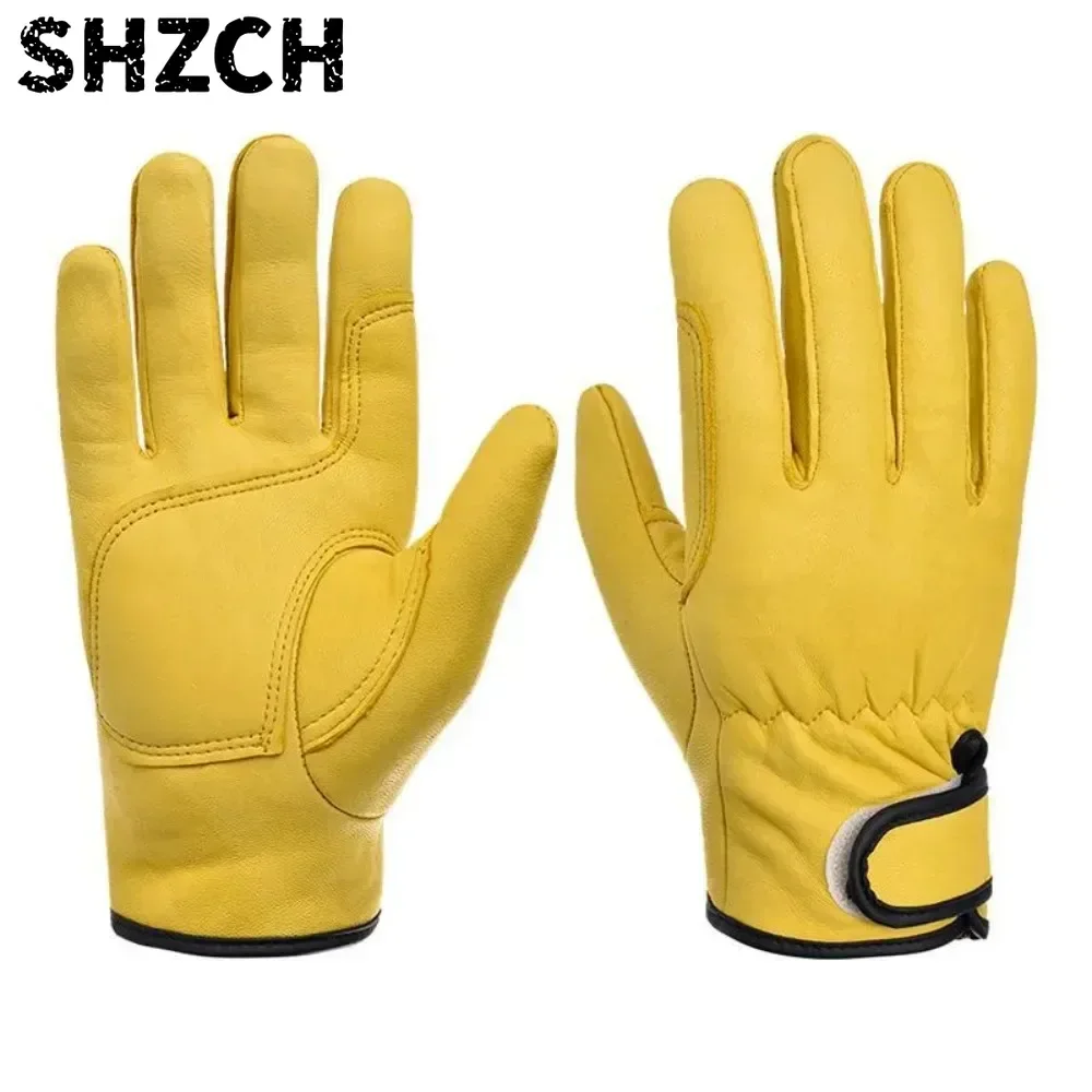 1Pair Labor Work Gloves Soft Cowhide Driver Hunting Driving Farm Garden Welding Security Protection Workers Mechanic Gloves