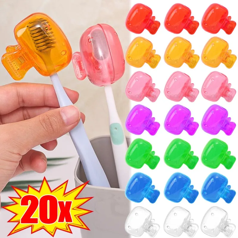 1/20pcs Portable Toothbrush Head Cover Mini Dustproof Tooth Brush Protector Caps Clips Storage Case for Travel Hiking Camping