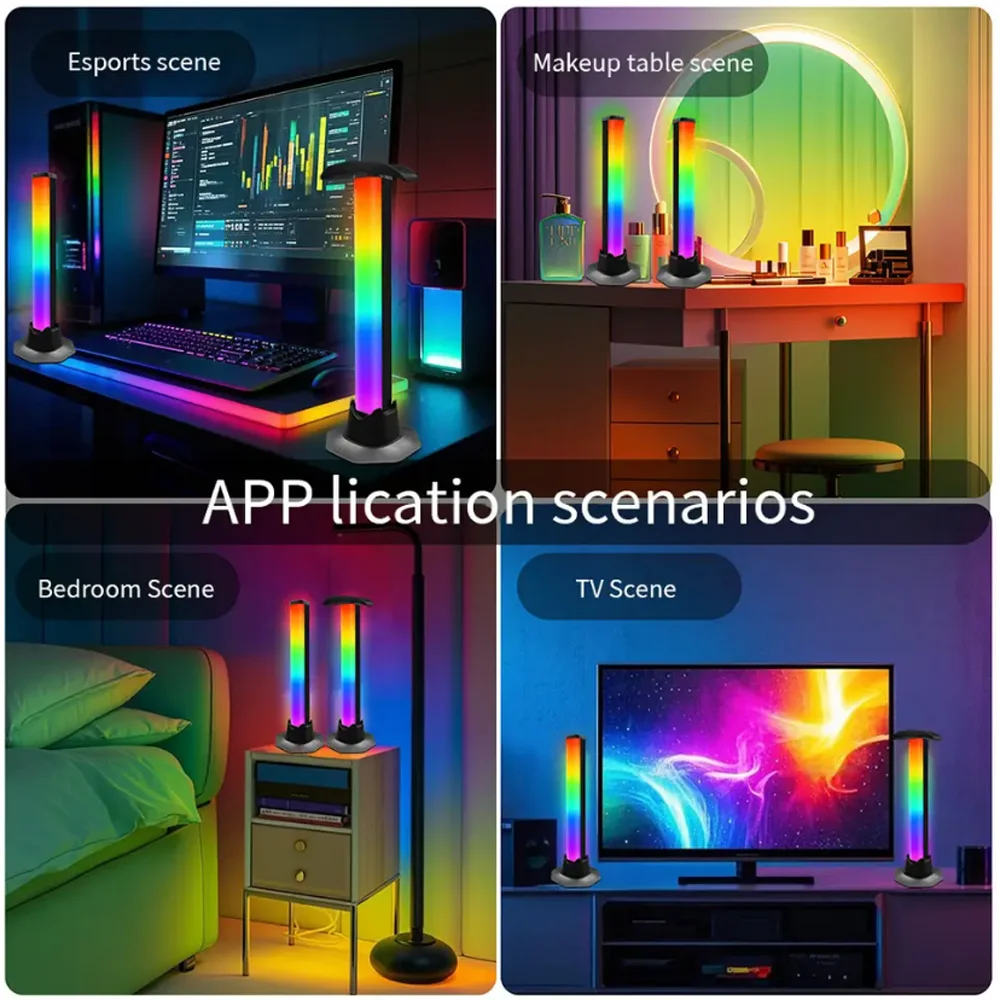 RGB Desktop-Lichtleiste mit App-Steuerung, Fernbedienung, Musik-Synchronisation, Umgebungssensor, USB-Atmosphärenlicht, LED-Lichtstreifen für Schlafzimmer und Wohnzimmer
