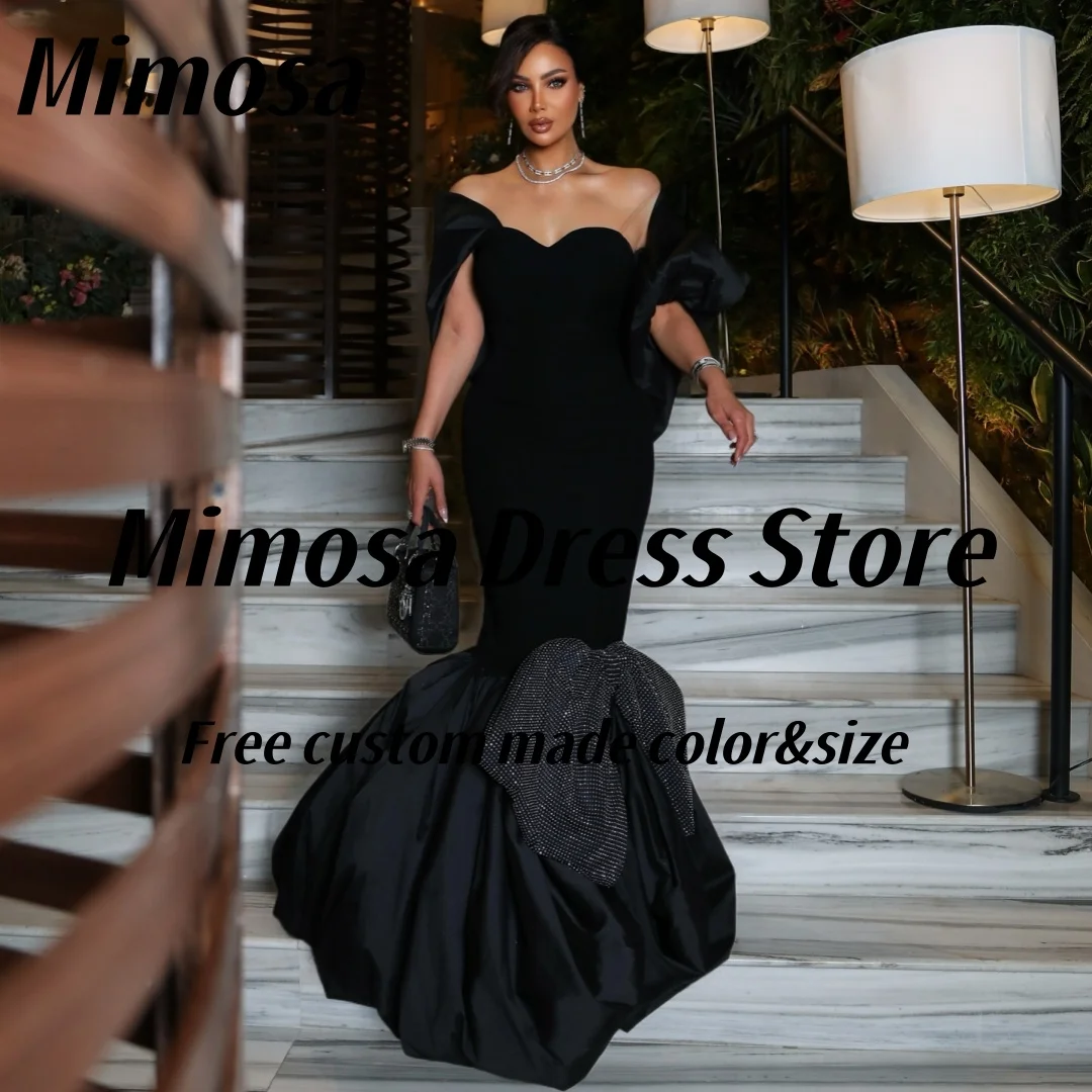 

Mimosa Black Mermaid Prom Dresses Sweetheart Shawls Wedding Party Dress with Bow Zipper Back Saudi Evening Gowns Customized