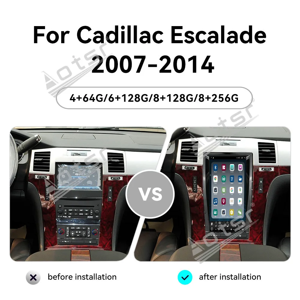 

13,6-дюймовый автомобильный радиоприемник с вертикальным экраном для Cadillac Escalade 2007-2014, автомобильный мультимедийный видеоплеер, GPS-навигация, Carplay Unit DSP