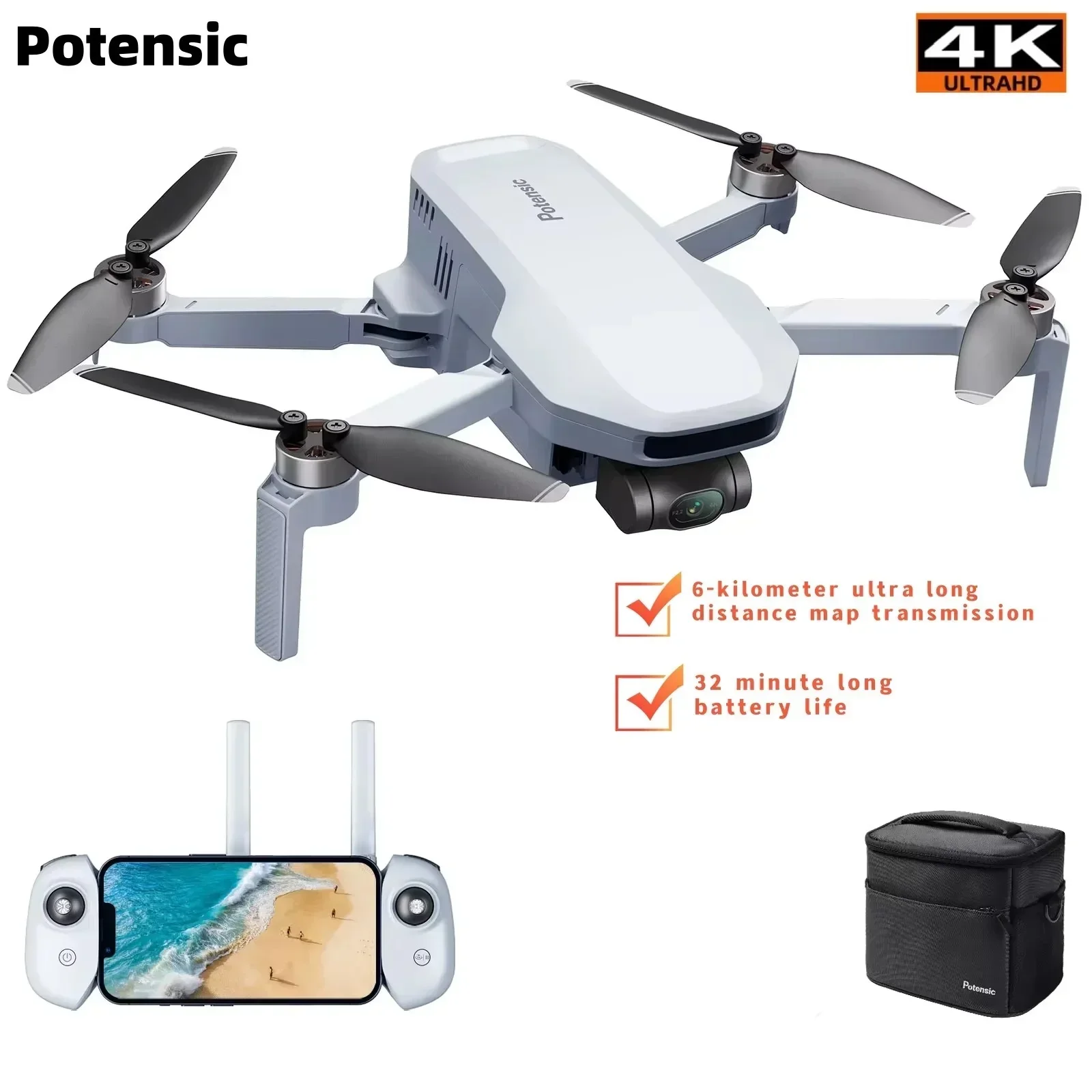 

Potensic 4K Camera Drone Professional Mini Drone with 3 Axis Gimbal GPS 6KM Brushless RC Toys Quadcopter for Travel Gifts ATOM