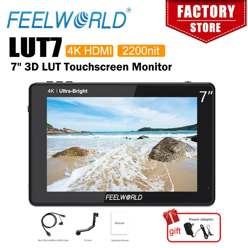 

FEELWORLD LUT7 7 inch 2200nits Touch Screen Field Monitor 4K HDMI 3D LUT Full HD 1920x1200 IPS Monitor for DSLR Cameras Video