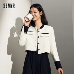 Semir 2023 Women Jacket Short Style  Slim Fashion Autumn New Contrast Color Texture Jacket  Commuting Jacket for Women