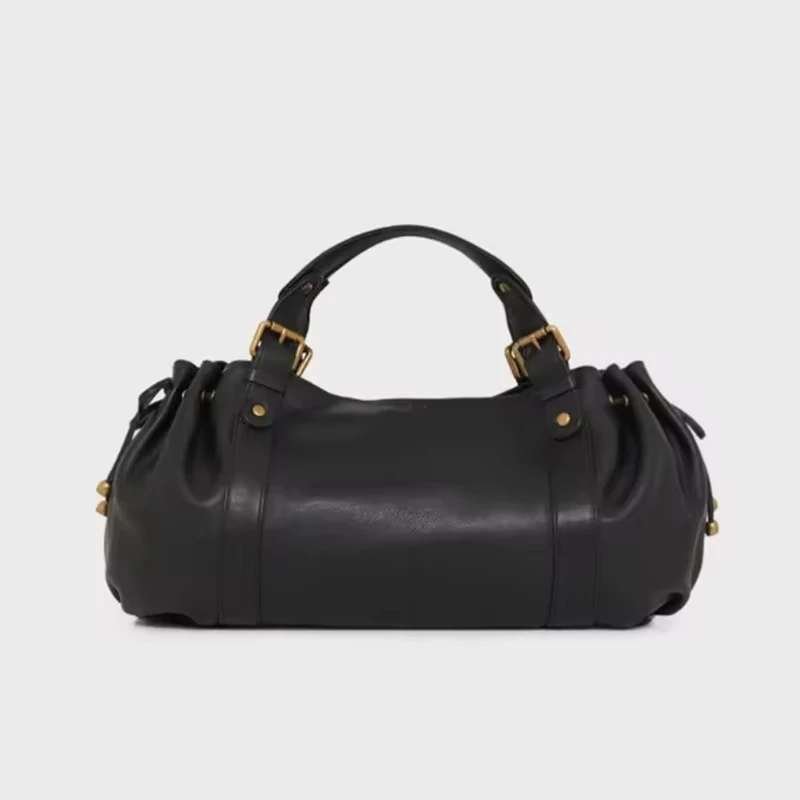 Fashion Design Large Capacity Ruched Tote Bag Brand Luxury Drawstring Handbags Leather Pleated Commuting Underarm Bag