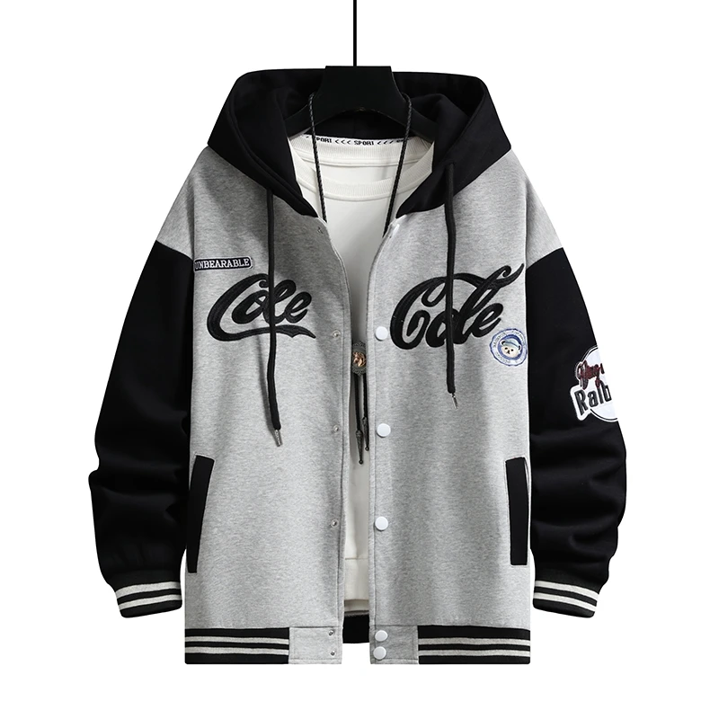 Men Hood Jacket American Style Hooded Baseball Coat Casual Spring Autumn Korean Version Loose Fit Couple Sportswear