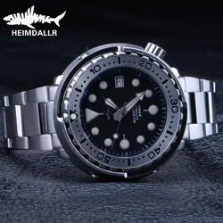 HEIMDALLR Tuna Stainless Steel Diving Watch Men Black Dial Sapphire Japan NH35A Automatic 200M Waterproof Men Mechanical Watches