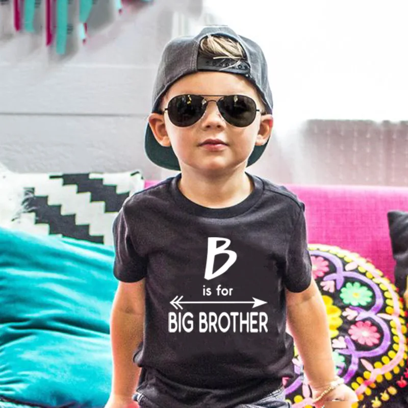 Printed Big Brother Collection Boy\'s T-shirt Round Neck White T-shirt for Kids in Summer Big Bro Boy Tops 80-130cm