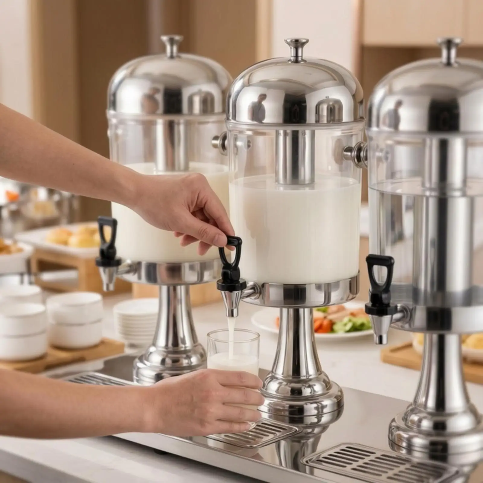 24L Three Head Water Dispenser for Different Drink Cups Stainless Steel Countertop Catering Unit