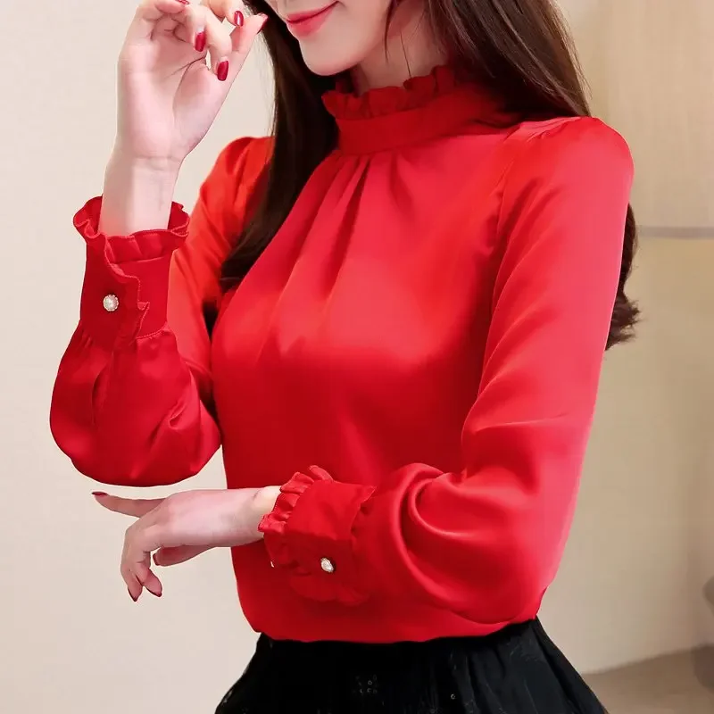 Fashion Chiffon Blouse Women 2024 Long Sleeve Tops and Blouses Office Lady Korean Style Streetwear Clothing Shirts Blusas Mujer