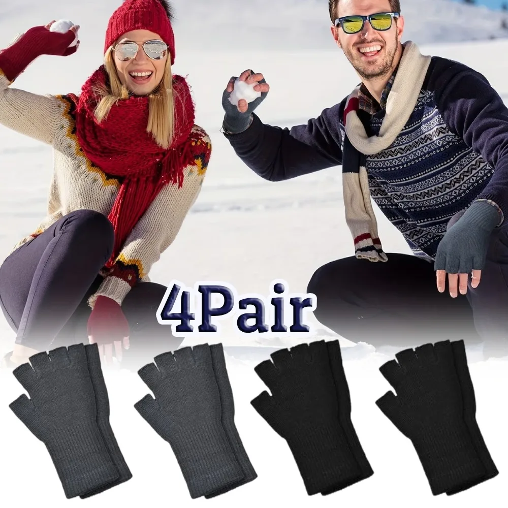 

4 Pairs Winter Fingerless Gloves for Women Half Finger Typing Gloves with Long Wrist Cuff Fingerless Mittens for Cycling