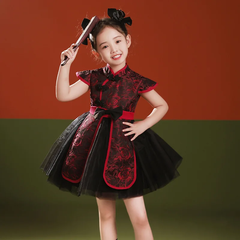 

Clothing Girl Rose Print A-line Tulle Evening Dress Kids Princess Party Gown Cosplay Costumes